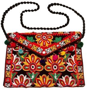 Vibrant Vintage Embroidered Pompom Fringed Purse!
